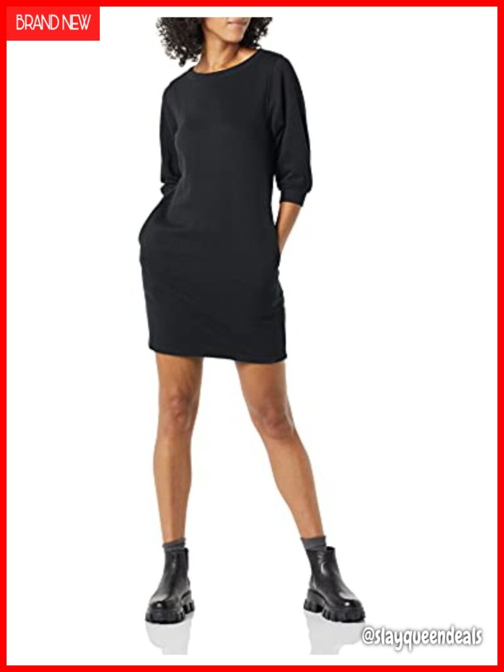 Fleece Blouson Sleeve Boatneck Sweatshirt Dress Relaxed Fit Casual